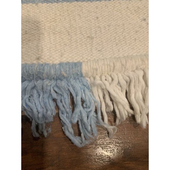 Hand Made Rug Blue White 55"x 34" Star Throw Chenille Woven Southwest Style Rect - Picture 3 of 8